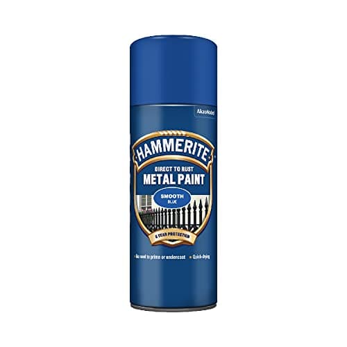 Image of Hammerite Spray Paint for Metal. Direct to Rust Exterior Blue Metal Paint, Smooth Finish. Corrosion Resistant Blue Gloss Paint and Rust Remover, 8 Year Protection - 400ml Aerosol 0.5 SqM Coverage
