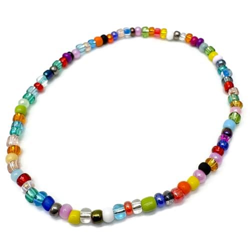 Image of Multi-Colour Glass Seed Bead Anklet on Elastic, Colourful Handmade Design : Size M/L 10 inches, Beach Boho Summer Colours, Everyday Jewellery for Women