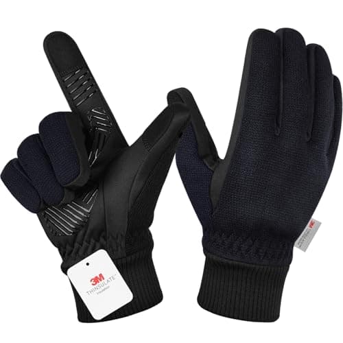 Image of Winter Gloves for Men Women,-10°F 3M Thinsulate Thermal Coldproof Touchscreen Warm Gloves,Anti-Slip Road Bike Cycling Gloves for Skiing Biking Running Hiking Driving-Black-XXL
