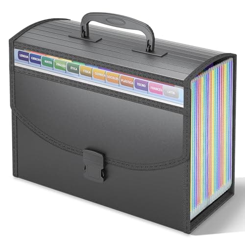 Image of 25 Pockets File Organiser Box Files Folder with Handle,Vanulee Document Organiser File Box,Concertina File Expanding A4 Paperwork Filing Paper Organiser for Home School Office Travel,2pcs Tabs