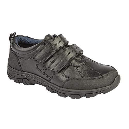 Image of Roamers Boys Twin Touch Fastening Leather Shoe with Rubber Toe Guard, Black, UK 5