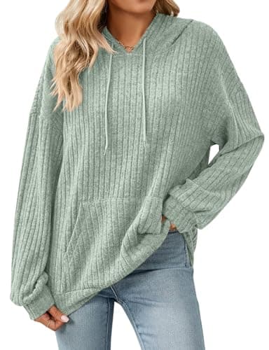 Image of Gemulate Womens Long Sleeve Hoodies Trendy Dressy Striped sweater Woman Business Casual Tunic Pullover Light Green XXL