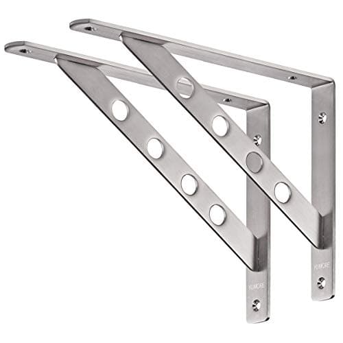 Image of YUMORE Shelf Bracket Heavy Duty,300x200mm Stainless Steel L Shaped Brackets Wall Mounted Floating Table Support with Hanging Holes Corner Brace 4mm Right Angle Joint Brackets, 2pcs, Max Load 400lbs