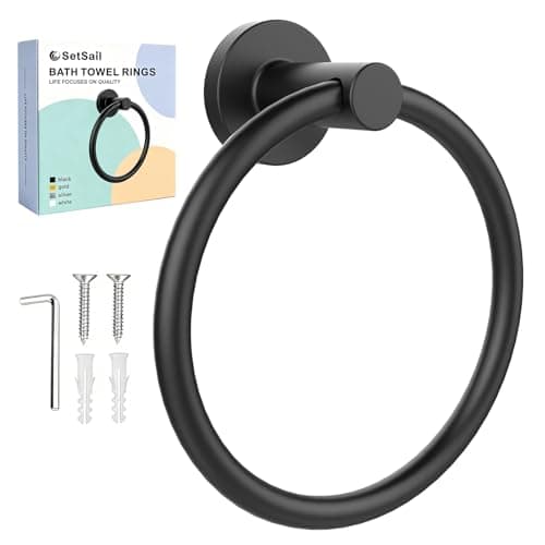Image of SetSail Towel Holder for Bathroom Wall Matte Black Towel Ring Stainless Steel Hand Towel Holder Heavy Duty Towel Hanger for Bath, Kitchen