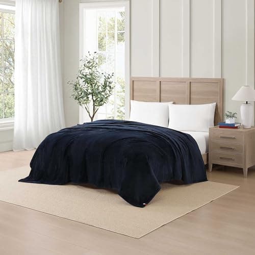Image of Tommy Hilfiger® - Twin Plush Blanket, Medium Weight Bedding for Year-Round Use, Perfect for Layering on Beds or Couches, Dorm Essentials (Navy)