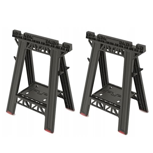Image of Folding Saw Horse Trestle Twin Pack Heavy Duty PRO Stand, 350kg Capacity, Portable Workbench for Woodworking, Garage, and Construction