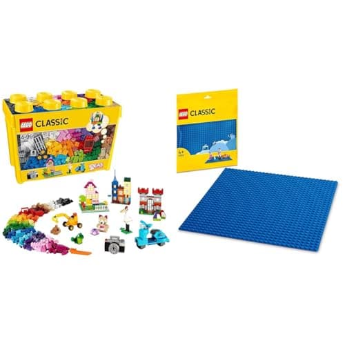 Image of LEGO 10698 Classic Large Creative Brick Storage Box Set & 11025 Classic Blue Baseplate, Construction Toy for Kids, Building Base, Square 32x32 Build and Display Board