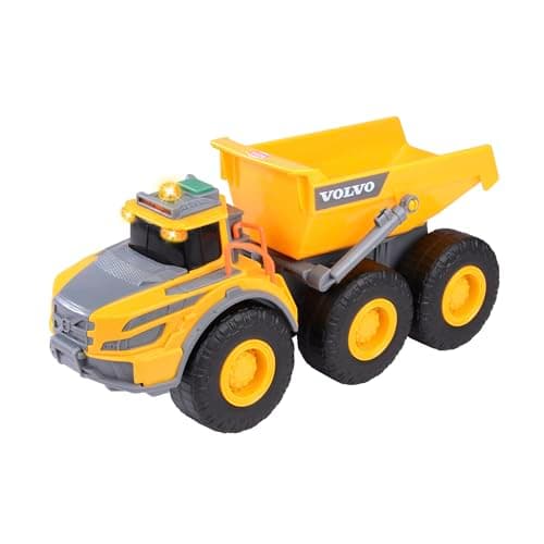 Image of Dickie Toys - Volvo Dump Truck - 23 cm Construction Vehicle with Tilt Function, Sound, Light, Freewheel, Construction Vehicles for Children from 3 Years