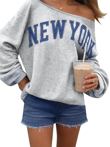 Image of Remidoo Womens Off Shoulder Sweatshirt Drop Shoulder Oversized Long Sleeve Pullover Top, Gray-e, S