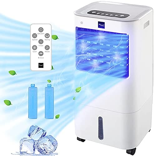 Image of Nyxi 15L Portable Air Cooler Fan with Remote Control & LED Display, 3 Speed Settings, 120° Oscillation, 2 Ice Pack Boxes, Evaporative Cooling Unit on Wheels for Home & Office, White