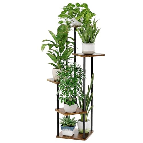 Image of Bamworld Plant Stand Indoor Plant Shelf Outdoor Wood Plant Rack for Multiple Plants 5 Tiers Ladder Plant Holder for Living Room Patio Boho Home Decor for Gardening