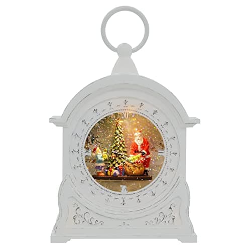 Image of Mr Crimbo Christmas Glitter Water Spinner Light Up Decoration White Clock 27cm - Santa