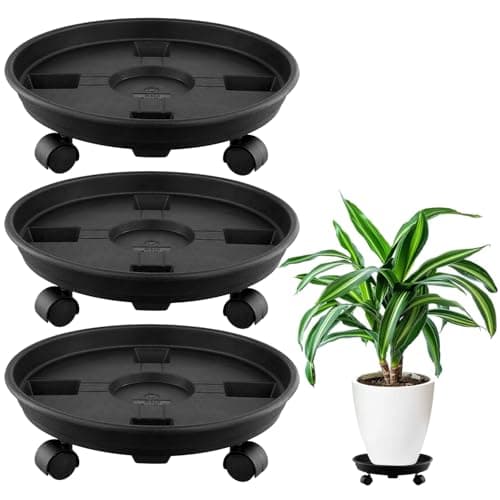 Image of QWORK® 3Pcs 30 cm Plastic Plant Trolley, Outdoor Plant Stand with Universal Wheels, Heavy Duty Plant Caddy, for Indoors and Outdoors