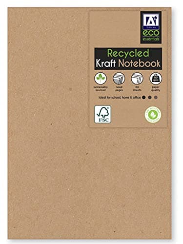 Image of The Design Group Eco Essentials A5 Recycled Kraft Notebook Pad Ruled White Paper 80 Sheets School, ankECLN