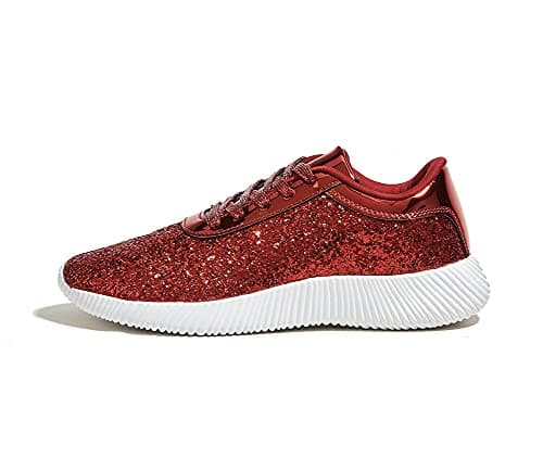 Image of LUCKY STEP Women's Glitter Shoes Sparkly Lightweight Metallic Sequins Tennis Sneakers (Red, 10US-41EU-8UK)