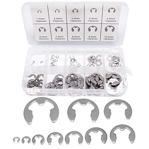 Image of 120/200 Pcs Circlips Assorted Sizes, E Clips, E-Clips Circlip External Retaining Rings Assortment Set, Snap Rings Assortment Kit, Heat Treated External Retaining Clips(Color:Silver, 200pcs)