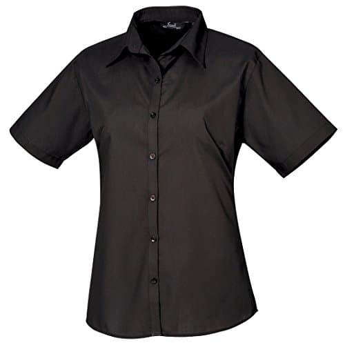 Image of Premier Workwear Ladies Short Sleeve Poplin Blouse Black 16