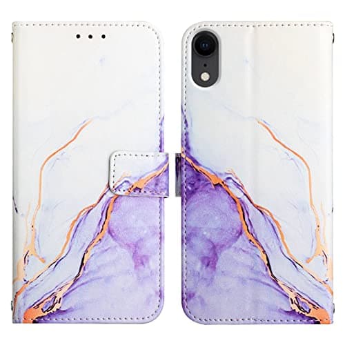 Image of LEMAXELERS iPhone XR Phone Case iPhone XR Cover,Glitter Marble PU Leather Flip Wallet Case Magnetic Stand Card Slot Folio Bumper Case for iPhone XR,YB2 Marble Zi White