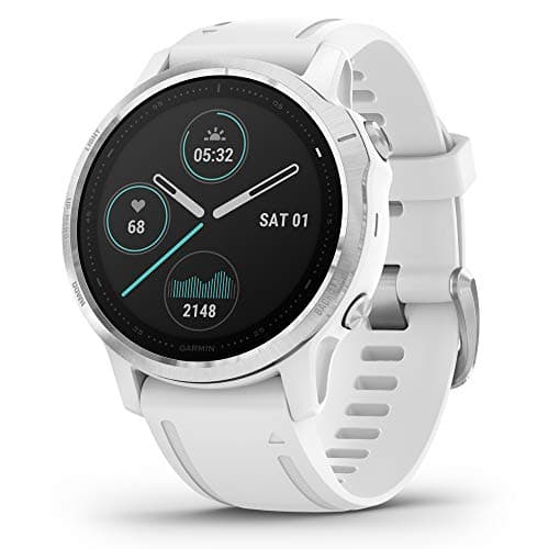 Image of Garmin Fenix 6S, Premium Multisport GPS Watch, Smaller-Sized, Heat and Altitude Adjusted V02 Max, Pulse Ox Sensors and Training Load Focus, White, Silver with White Band, 010-02159-00