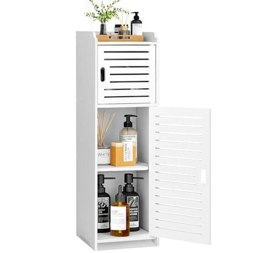 Image of Esaledirect Bathroom Storage Cabinet,Floor Standing Bathroom Storage Unit,Home Storage Furniture,Freestanding DIsplay Cabinet with Shelf and Door for Bedroom Kitchen Office Hallway,White