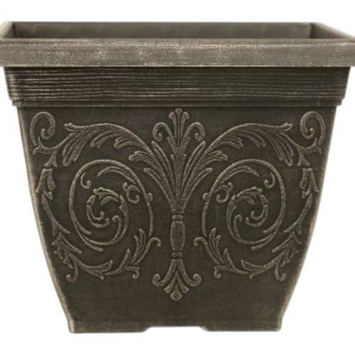 Image of Divas World Elegant Grey Resin Square Planter 25cm x 25cm - Pack of 2 for Garden & Patio with Decorative Swirl Design, 7.3L Capacity