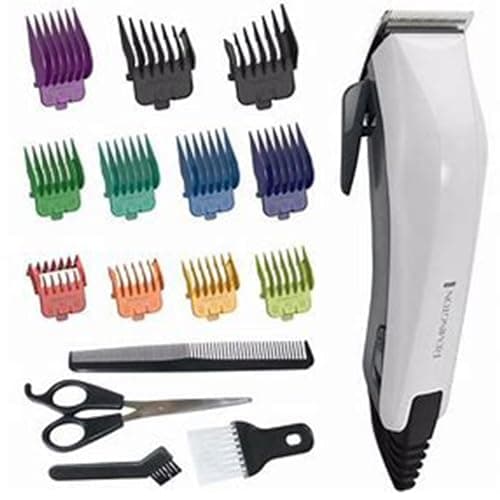 Image of Remington Colour Cut Hair Clippers Kit (Corded, Stainless Steel Self-Sharpening Blades, Comfort Tip Blades, Taper Lever (0.5-2mm), 9 Colour Coded Combs (1.5-25mm), Scissors & Comb) HC5035