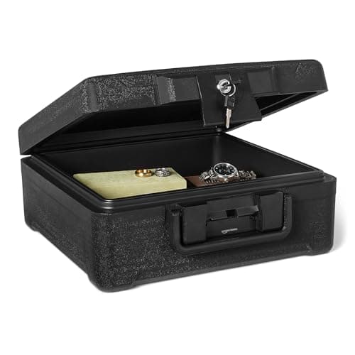 Image of Amazon Basics Fireproof and Waterproof Document Safe Box with Key Lock, 11L Capacity, UL 72 Class 350 Fire Rated, Black