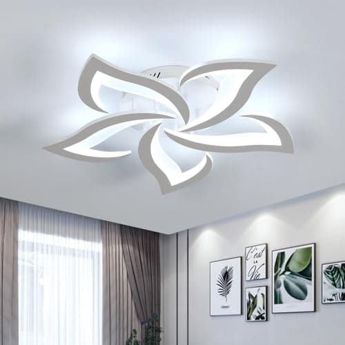 Image of Dorlink LED Ceiling Light, 60W 5400LM Modern Design Ceiling Lighting, 5 Lights Living Room Ceiling Light Acrylic White Flower Fittings Ceilings for Bedroom, Kitchen, Dining Room 6500K Cool White