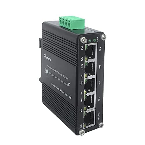 Image of Industrial Gigabit PoE Ethernet Switch 5-Port Mini 10/100/1000Mbps Base-TX Hardened Ethernet Switch with PoE Power Supply