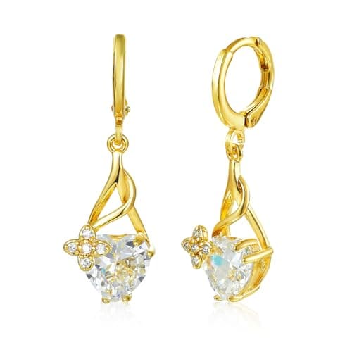 Image of SHINYTE CATALINE 14K Gold Drop Earrings for Women,Long Dangle Earrings with CZ Stones,Elegant Dangly Earrings for Wedding & Special Events