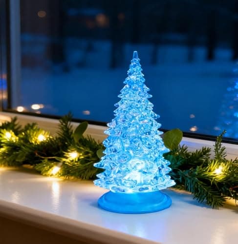 Image of LED Christmas Tree Glitter Water Spinner Colour Changing LED Decoration Battery Powered, Acrylic Trees Ornaments for Xmas, Upgraded LED Collection Christmas Tree Decor (1)