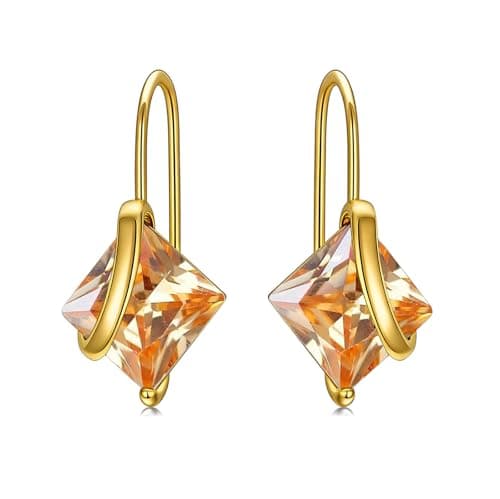 Image of Seiyang 925 Sterling Silver Gold Plated Created Citrine Earrings for Women, November Birthstone Dangle Drop Earring, Nov Birthday Jewelry for Women