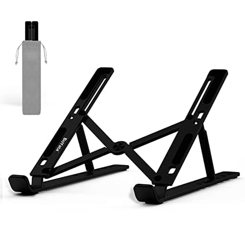 Image of BoYata Laptop Stand, 6 Levels of Height Adjustable Portable Laptop Holder for Desk, Aluminum Foldable Laptop Riser, Compatible with MacBook Air/Pro, Dell, HP, Acer, Most 10-15.6” Laptops-Black