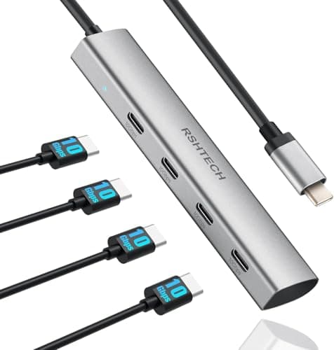 Image of RSHTECH 10Gbps USB C Hub with 4 USBC 3.2 Ports, Aluminum Portable USB-C Splitter Multiport Adapter for MacBook Pro/Air, Surface and More Thunderbolt/USBC Laptop (RX04)