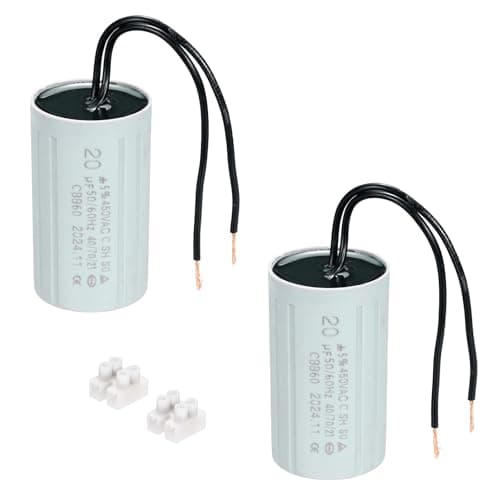 Image of PATIKIL CBB60 20uF Running Capacitors, AC 450V 2 Wires 50/60Hz Cylinder 70x40mm for Water Pumps, Washing Machines Motor Start,2Set