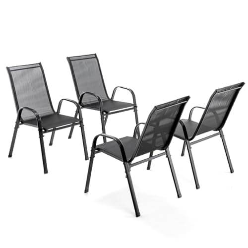 Image of BIRCHTREE Garden Chairs Set of 4, Stackable Garden Furniture, Deck Chair, Weather-Resistant, Black Chairs for Outdoor Seating