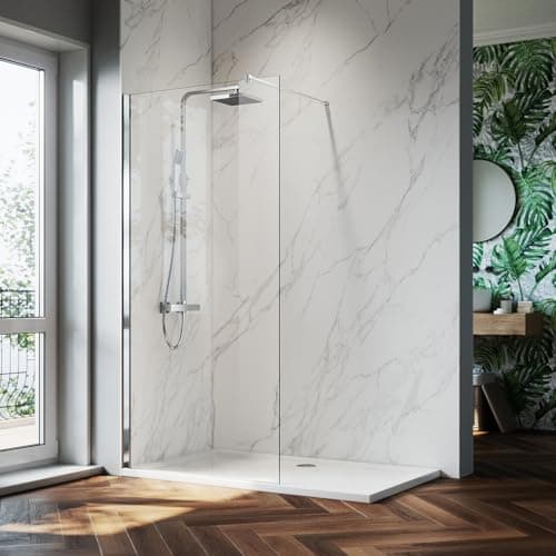 Image of ZANOFIRA 700mm Walk in Shower Enclosure Screen Panel 8mm Easy Clean Glass Safety Tempered Glass Panel for Wet Room Bathroom Shower Cubicle with Stainless Steel Support Bar