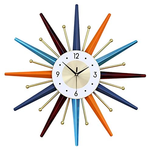Image of Large Wall Clock with Sunburst Design, 56cm 22 Inch Colorful Metal Decorative Clock, Silent Modern Luxury Wall Art for Living Room, Kitchen, Bedroom & Office Décor, Battery Operated (Not Included)