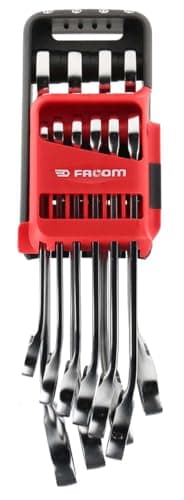 Image of Facom - Set of 10 Metric and Inch Combination Ratchet Spanners - 467B.JP10 - Compact and Easy to Use - Chemical Resistant - Long Life - Portable Case
