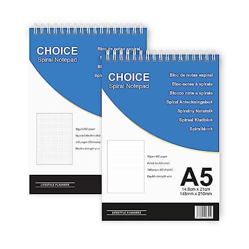 Image of Choice A5 Notepads - 2 Pack (1 Ruled/1 Squared) - Double Strength White Wire - 90gsm white paper - Perfect Daily Notepads