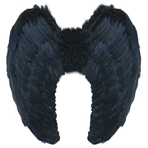 Image of Yummy Bee Angel Fairy Wings Costume Fancy Dress Large 60 x 40 Black White Red Deluxe Real Feathers (Black)