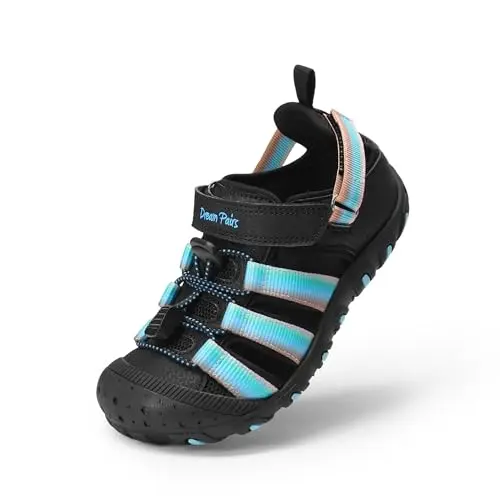 Image of DREAM PAIRS Boys Girls Outdoor Athletic Sport Sandals Summer Hiking Beach Casual Closed Toe Rainbow Multicolor for Toddler/Little/Big Kids,Size 5 Big Kid,Black/Blue,SKST26001K