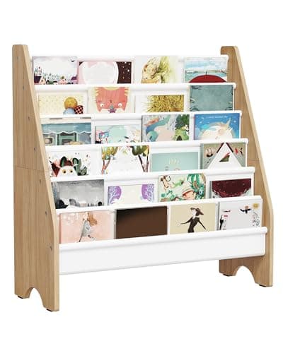Image of CHOEZON 6-Tier Kids Bookshelf, Children's Bookcase, Magazine and Book Storage Rack, Large Capacity Sling Book Organizer, Book Shelf for Kids Room, Bedroom, Nursery, White and Natural DMCW07WB