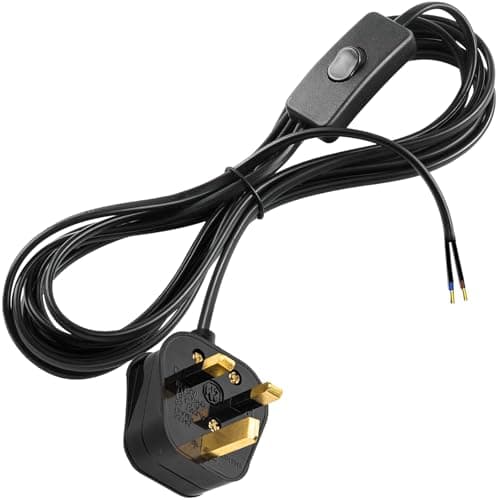Image of In Line Switch for Lamps, 2 Core Table Lamp Cable with Switch and Plug, Inline Switch Power Cord Flying Lead 1.8 Meters, 250V 2A Fused Light UK Plug, Safe for Floor/Table Lamps, Black