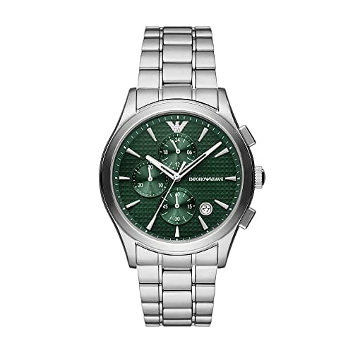 Image of Emporio Armani Watch for Men, Chronograph Movement, 42MM Silver Recycled Stainless Steel (at Least 50%) case with a Recycled Stainless Steel (at Least 50%) Strap, AR11529