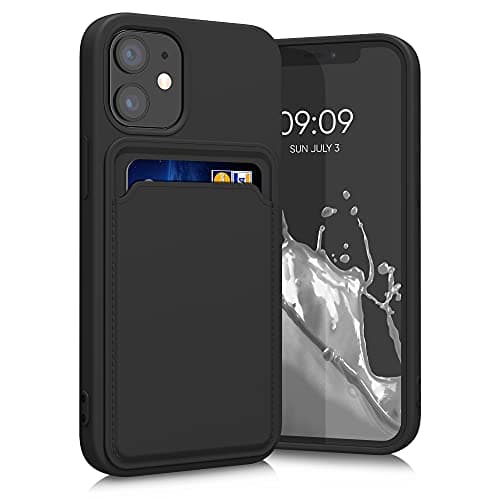 Image of kwmobile Case for Apple iPhone 12 mini Case with Card Holder - Soft Cover - Shockproof TPU Material - Wireless Charging - Black