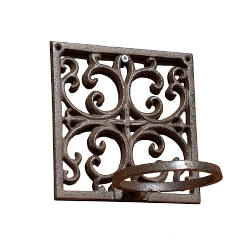 Image of Darthome Square Cast Iron Plant Pot Holder 19x19cm Heart Lattice Antique Style Wall Mount Planter