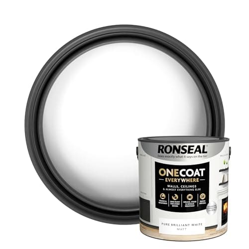 Image of Ronseal One Coat Everywhere Paint Pure Brilliant White Matt 2.5 L – Durable Interior Paint for Walls & Ceilings Smooth Finish Quick Coverage Ideal for Easy Home Projects