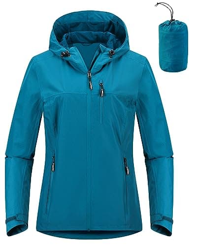Image of Outdoor Ventures Women's Waterproof Jackets Ladies Lightweight Windproof Packable Rain Jacket Raincoat Outdoor Windproof Running Golf Cycling Softshell Jacket with Hood Blue M/UK 12