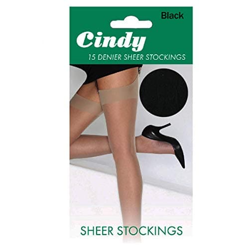 Image of Cindy Ladies 15 Denier Sheer Stockings reinforced toe 3-8 100% Nylon Smooth- Black